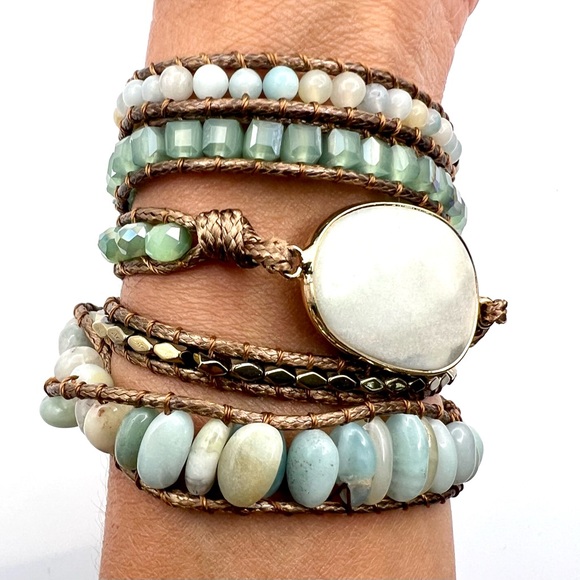 Peace Stone AMAZONITE Wrap Bracelet Adjustable - Picture 3 of 12